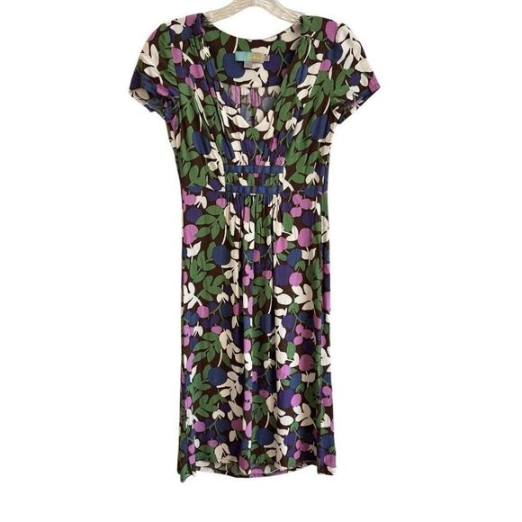 Boden Brown Floral Short Sleeve Dress Viscose Purple Blue Green Flowers Size 2 - Picture 1 of 5